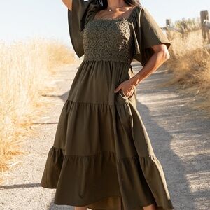 Baltic Born Fauna Lace Top Dress | Olive Size MM